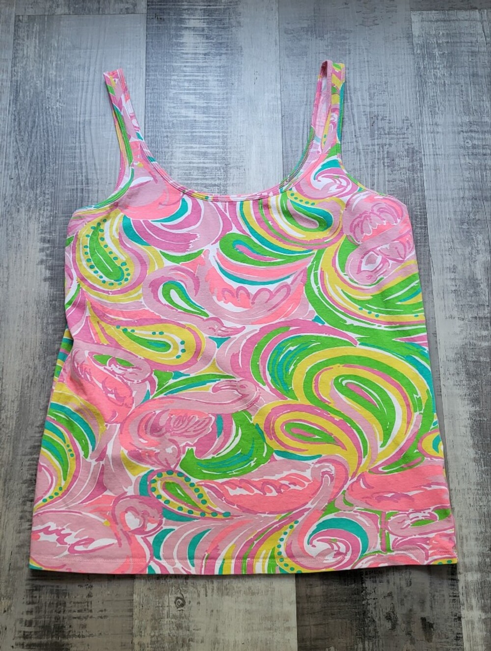 Lilly Pulitzer XL Tabbie Tank Pink Green Tropical Coastal Vacation Top Preppy